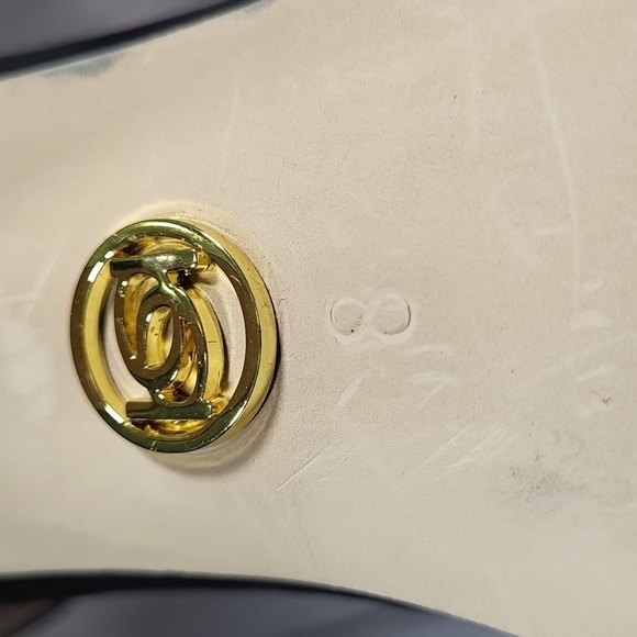 Bebe Open Toe Zipped Heel With Gold Tone Ankle Cuff Size 8 US - Picture 6 of 6